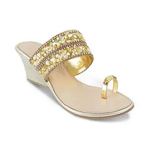 SOLE HEAD Gold Flats Sandals for Women