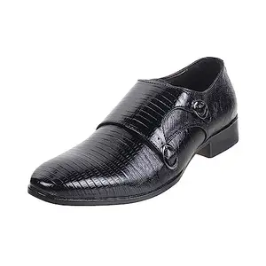 Metro Men Black Double Monk Leather Shoes UK/8 EU/42 (19-237)