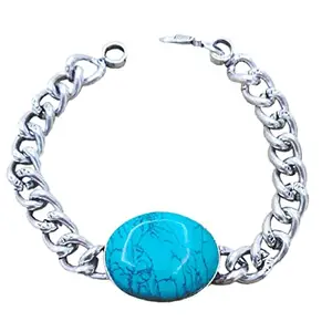 Fuschianet Accessories Salman Khan Inspired Blue Stone Steel Bracelet for Men and Boys (Blue Stone 9inches)