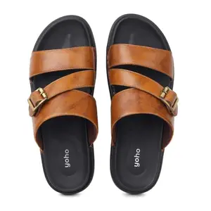YOHO Leather Sandal 001 for Men’s | Stylish Slipper with Cushioned Footbed | Flexible, Durable for All-Day Comfort | Indoor & Outdoor Use | Earthy Tan - UK 8