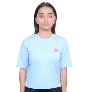 BABOSA FEB Round Neck Half Sleeve Regular Fit Tshirt for Women and Girls | Crew Neck Short Sleeve Tshirt for Women, Sky-XXS
