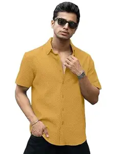 WIZOON Shirt for Men | Half Sleeves | Men’s Black Textured | Cotton Blend Shirts | Casual Shirt's | Spread Collar | Short Sleeves | Regular Fit