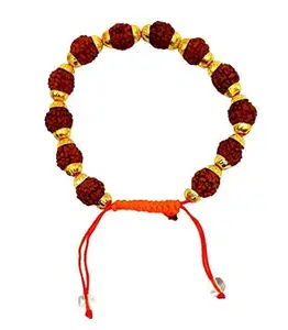 Motor Wings Rudraksha Beads Bracelet with Gold-Toned Spacers, Adjustable Red String, Brown