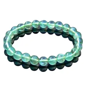 RRJEWELZ Natural Fluorite Round Shape Smooth Cut 8mm Beads 7.5 inch Stretchable Bracelet for Healing, Meditation, Prosperity, Good Luck | STBR_03783