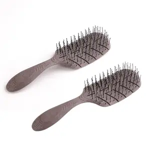 Homestic Hair Brush | Detangler Hair Brush | Leaf Flexible Bristles | Hair Brush with Paddle | Quick Drying Hair Brush | Suitable For All Hair Types | 2 Piece | HSBIOCFE | Coffee