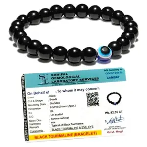 Mithila Royal Black Tourmaline Evil Eye Bracelet - 8mm Beads, Unisex Stretchable Natural Stone Healing Crystal, Reiki Bracelet for Men, Black Bracelet for Men, Naturally Energized Fengshui