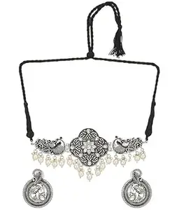 Elegant Oxidized Black Choker with White Studs for Women – Traditional Indian Jewelry for Special Occasions