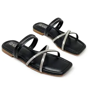 Glados Women's Lightweight Fashionable Flat Sandals with Crystal Rhinestone Embellished Straps