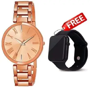 WATCHSTAR New Design Stainless Steel Strap Analog Watch and Rubber Strap Digital Watch Free for Girls and Women(SR-422) AT-422