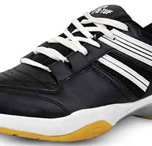 B-TUF Unisex Navy Badminton Shoes (Non-Marking Sole) Ideal for Sports Volleyball Squash Table Tennis Court (Black ; Size India/UK 8)