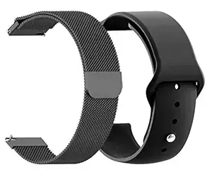 AONES 20mm Pack of 2 Metal Chain Belt & Silicone Watch Strap Compatible for Diesel Fadelite Two Tone Dzt2018 Watch Strap