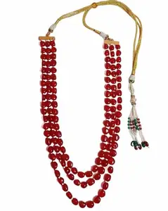 Traditional Kantha Necklace Set, Red Gemstone, Gold-Tone Accents Woman Style Indian Design Wedding and Engagement Jewellery Set