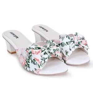 MK STYLE Women Stylish Fancy and comfort Trending Floral Printed Block Heel Fashion sandal(white-37)