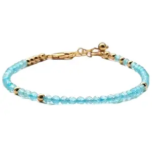 RRJEWELZ Blue Topaz Bracelet for Men & Women – 3mm Round Faceted Blue Beads – 7 inch adjustable with Gold Plated Clasp – Healing, Fashion, Gift, Spiritual, Yoga|LCBR_RR_01677