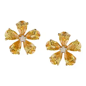 Swasti Jewels Non-precious Metal Gold Plated and Cubic Zirconia Stud Earrings for Women & Girls, Yellow