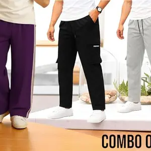 Mens Solid Regular Fit Track Pant Combo of 2 Patti PRPL+BLK END+Grey END Size 2XL