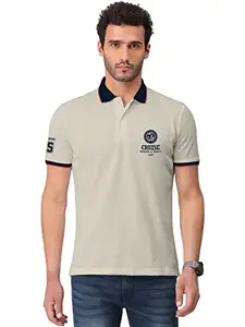 BULLMER Mens Trendy Printed Half Sleeve Polo Tshirt - Beige Medium