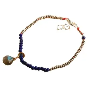 LKBEADS Lapis Lazuli With Labradorite bracelet with Gold clasp - 3mm Rondelle & Pear beads- Faceted Cut -7 Inch Adjustable Bracelet– Healing, Fashion, Gift, Spiritual, Yoga|LK_STACK_08110