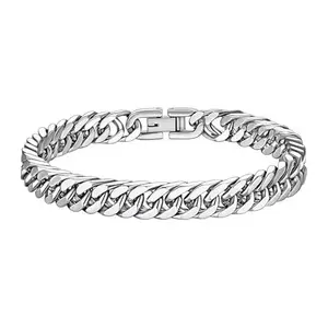 Peora Silver Plated Stainless Steel Openable Stylish Link Chain Bracelet Fashion Jewellery for Men & Boys