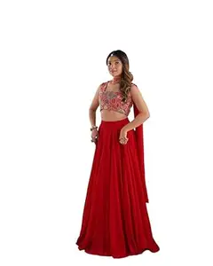 Women's Trending Designeer Fox Georgetted Lehenga Choli Print with Foil Work With stitched Blouse Patola Print Adorned with Foil Work For Navrati || Wedding