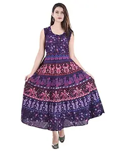 Suraaj Fashion Women's Cotton Jaipuri Printed Kurti Long Midi Maxi Dress (Free Size Up to 44XL) - Multi9