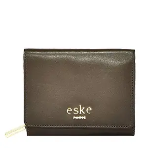 eske Tulip - Flap Wallet - Genuine Leather - Holds Cards, Coins and Bills - Compact Design - Pockets for Everyday Use - Travel Friendly - Water Resistant - for Women (Stone)
