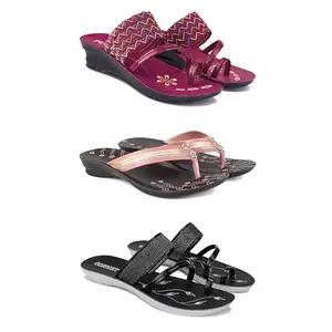 Women's Comfortable Sandal,Casual Lightweight Sandal for Everyday Wear for women's(GR-(COMBO-3)-1949-1956-1946-6)