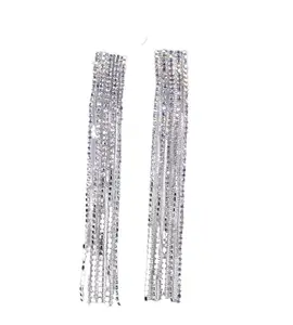 KRELIN Trendy Silver Crystals Long Tassel Dangle Earrings | Western Earrings (Des - 2)