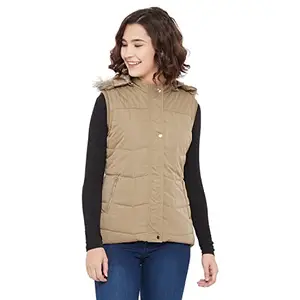 Crimsoune Club Women Beige Solid Detachable Hood Jacket (XL)