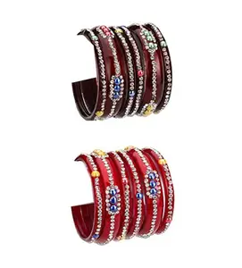 Colorful Glass Bangles/Kada Set Ornamented with Colourful Chips & Beads_kJ234 (AnBang-DY2.b_bang)