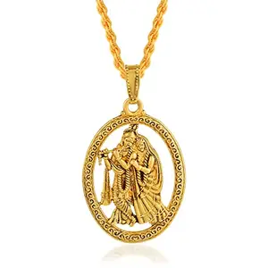morir Gold Plated Brass Radha Krishna Image Locket Chain Pendant Temple Jewellery For Unisex