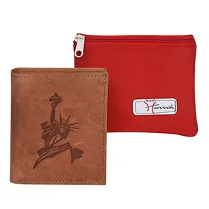Hawai Statue of Liberty Embossed Medium Brown Leather Wallet for Men | 6 Card Slots | 2 Currency Slots | 2 Secret Pocket |1 Coin Pocket | 1 Photo ID Window |