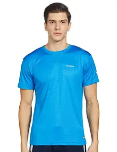 Charged Energy-004 Interlock Knit Hexagon Emboss Polyester Blue Round Neck Sports T-Shirt Scuba Size Large