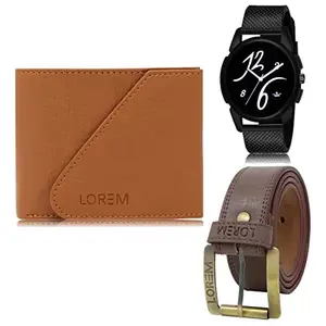 LOREM Mens Combo of Watch with Artificial Leather Wallet & Belt FZ-LR61-WL01-BL02