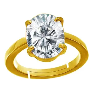 BALATANK 7.25 Ratti / 6.50 Carat Natural AA++ Quality White Zircon Gemstone Gold Plated Adjustable Ring For Women And Men