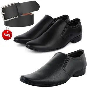 Modern Trendy Formal Shoes/Party Shoes/ 2 Shoes Combo with Free Belt for Men and Boys (BAZAAR8003_VTR-401-Blk) Multicolor