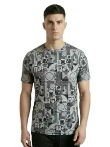 TECHNOSPORT Men Printed Slim Fit Round Neck T Shirt MATPIQ Short Sleeve Polyester Tshirt for Men Gym Workout Running Casual Sports Active Quick Dry Branded