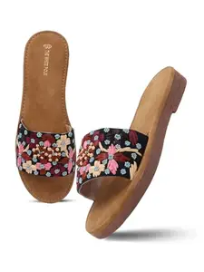 The White Pole Trendy Ethnic Embroidered Flat Sandals For Womens And Girls
