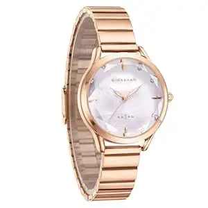 Giordano Arias Lara Dutta Signature Collection Analog Quartz Watch for Women with Mother-of-Pearl Cut Glass Dial, Crystal Hour Markers and Stainless Steel Bracelet Strap