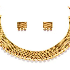 JFL-Traditional Ethnic One Gram Gold Plated White Pearls Necklace Set/Jewellery Set For Women,Valentine