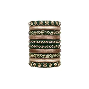 Taasha Craft Kinnari Green Traditional Handmade Bangles, Handcrafted Cotton Thread Bangle Set Women & Girls Size 2.4 Set of (10 Bangles)