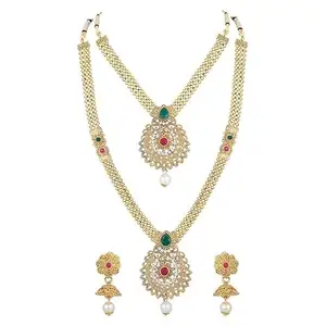 VIGHNESHWAR TRADERS Fashion Latest Combo Gold Plated One Long One Short Necklace Jewellery Set for Women