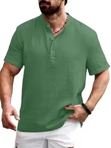 WIZOON Shirt for man | Men’s Black Shirt | Cotton Blend | Casuals | Mandarin Collar | Half Sleeves | Regular Fit for Men