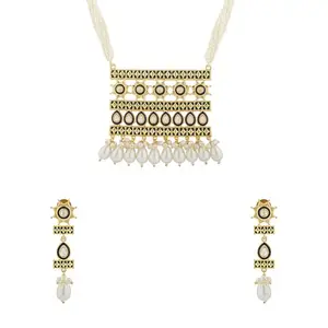 VOYLLA Gota Patti Shahi Darbar Necklace Set For Women,Gold Jewellery Set,Gift For Women & Girls,Enamelled Jewellery,Festive,Puja,Wedding,Gifting