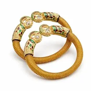 GOPI HANDICRAFT Gold Plated Designer Bangles for Women | Traditional Peacock Design Textured Coil Bangles | Bridal Wedding & Festive Ethnic Jewelry (Set of 2)