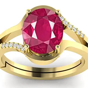 APSSTONE 8.25 Ratti 7.00 Carat Natural Ruby Manik Loose Gemstone Gold Plated Ring Adjustable for Men And Women's with (Lab Certificate)