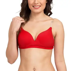 Tweens - Transparent Heavily Padded Backless Push-Up Bra - Cotton Rich - Seamless, 3/4th Coverage, Multiway Straps - T-Shirt Bra (TW-15900-RD-1PC-32B)