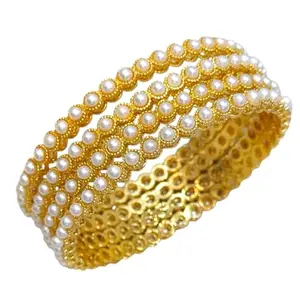 KAMAAKSHI FASHION COLLECTIONS Pearl Bangle Set for Women | Traditional & Stylish Bangles for Weddings, Festive Occasions (Design 1, 2.6)