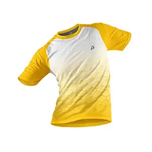 JJ TEES Polyester Half Sleeve Jersey with Round Collar and Digital Print All Over for Men (Size:S) (Color: White, Yellow)