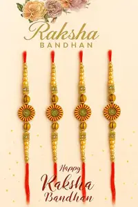 obbi Designer Rakhi Set for Raksha Bandhan, Traditional Pearl and Crystal Embellished Thread Rakhis, Pack of 12